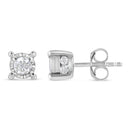 .925 Sterling Silver 1.0 Cttw Round Brilliant-Cut Diamond Miracle-Set Solitaire Stud Earrings (H-I Color, I2-I3 Clarity)