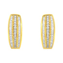 10K Yellow Gold 3/4 Cttw Pave and Channel Set Diamond Triple Row Modern Hoop Earrings (I-J Color, I2-I3 Clarity)