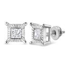 .925 Sterling Silver 1.0 Cttw Miracle Set Princess-cut Diamond Solitaire Stud Earrings (H-I Color, I2-I3 Clarity)