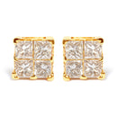 10K Yellow Gold 3/4 Cttw Invisible Set Princess-Cut Diamond Composite Square Stud Earrings (I-J Color, I2-I3 Clarity)
