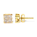 10K Yellow Gold 3/4 Cttw Invisible Set Princess-Cut Diamond Composite Square Stud Earrings (I-J Color, I2-I3 Clarity)