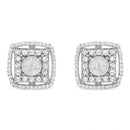 .925 Sterling Silver 1.0 Cttw Round Diamond Double Halo and Disc Stud Earring (I-J Color, I2-I3 Clarity)