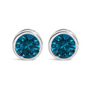14K White Gold 1.0 Cttw Bezel Set Lab Grown Blue Diamond Solitaire Stud Earrings