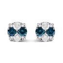 .925 Sterling Silver 2.0 Cttw Blue Diamond Composite Cluster Stud Earring