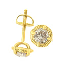 14K Yellow Gold Plated .925 Sterling Silver 1.0 Cttw Round Brilliant Cut Diamond Solitaire Milgrain Stud Earrings (K-L Color, I2-I3 Clarity)