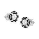 Black Rhodium Plated .925 Sterling Silver Round 1-1/2 cttw Diamond Double Halo 4-Prong Solitaire Milgrain Stud Earrings (H-I Color, I2-I3 Clarity)