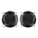14K White Gold 2.00 Cttw Round Brilliant-Cut Black Diamond Classic 4-Prong Stud Earrings with Screw Backs (Fancy Color-Enhanced, I2-I3 Clarity)