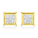 14K Yellow Gold 1 Cttw Princess Cut Diamond Square Stud Earrings