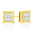 14K Yellow Gold 1 Cttw Princess Cut Diamond Square Stud Earrings