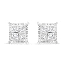 14K White Gold 1 1/2 Cttw Invisible Set Princess-Cut Diamond Contemporary Wavy Quad Stud Earrings (I-J Color, I1-I2 Clarity)