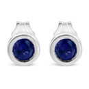 .925 Sterling Silver Bezel Set 3.5mm Created Red Ruby Gemstone Solitaire Stud Earrings