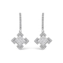 10K White Gold Princess and Round Diamond Geometric Composite Dangle Earrings
