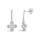 10K White Gold Princess and Round Diamond Geometric Composite Dangle Earrings