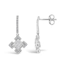 10K White Gold Princess and Round Diamond Geometric Composite Dangle Earrings