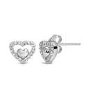 925 Sterling Silver 1/6 Cttw Diamond Open Double Heart Stud Earrings (I-J Color, I3 Clarity)