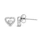 925 Sterling Silver 1/6 Cttw Diamond Open Double Heart Stud Earrings (I-J Color, I3 Clarity)