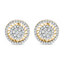 10K Yellow Gold 1.00 Cttw Diamond Halo Radiant Sunburst Stud Earrings (I-J Color, I2-I3 Clarity)
