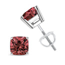 14K White Gold 1 1/2 Cttw Lab Grown Pink Cushion 4-Prong Set Classic Diamond Solitaire Stud Earrings (Pink Color, VS1-VS2 Clarity)