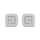 10K White Gold 1.0 Cttw Round and Princess Cut Diamond Composite Open Halo Stud Earrings (H-I Color, SI1-SI2 Clarity)