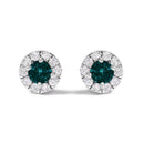 .925 Sterling Silver 1/3 Cttw White and Blue Diamond Halo Stud Earring