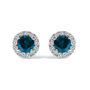 .925 Sterling Silver 1.00 Cttw Blue Diamond Halo Stud Earring