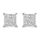 Sterling Silver 1/2 Cttw Princess Diamond Composite Square Stud Earrings