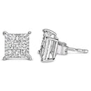 Sterling Silver 1/2 Cttw Princess Diamond Composite Square Stud Earrings