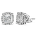 Sterling Silver 1/2 Cttw Princess Cut Diamond Composite and Halo Stud Earrings