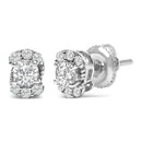 Sterling Silver 1/3 Cttw Lab Grown Diamond Halo Swirl Stud Earrings