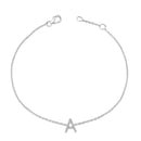 10K White Gold Diamond Accent "A" Initial Charm and Link Bracelet