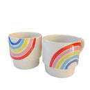 70s Rainbow Stacking Mug Set of 2 | Vintage Style GIftable 14 oz Mugs in Painted Ceramic