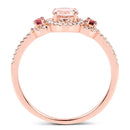 0.63 Carat Genuine Morganite, Pink Tourmaline and White Diamond 14K Rose Gold Ring