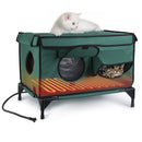 Waterproof Heated Cat House Outdoor Weatherproof Insulated Kitty Shelter Feral Cat Heating Bed with Heating Pad Anti-Chew Cord 2 Doors 3 Windows for I