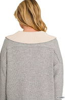 Zenana Dual-look Collared V-neck Sweater
