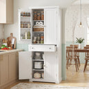 72" Tall Kitchen Pantry Cabinet with 4 Fluted Doors - White