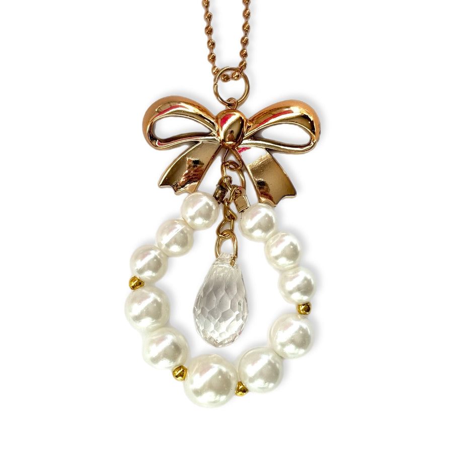 PEARLS & Gold Bow Charm - Tumbler Handle Charm