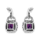 .925 Sterling Silver 8MM Natural Cushion Shaped Amethyst and Diamond Accent Halo with Push Back Dangle Earrings (I-J Color, I2-I3 Clarity)