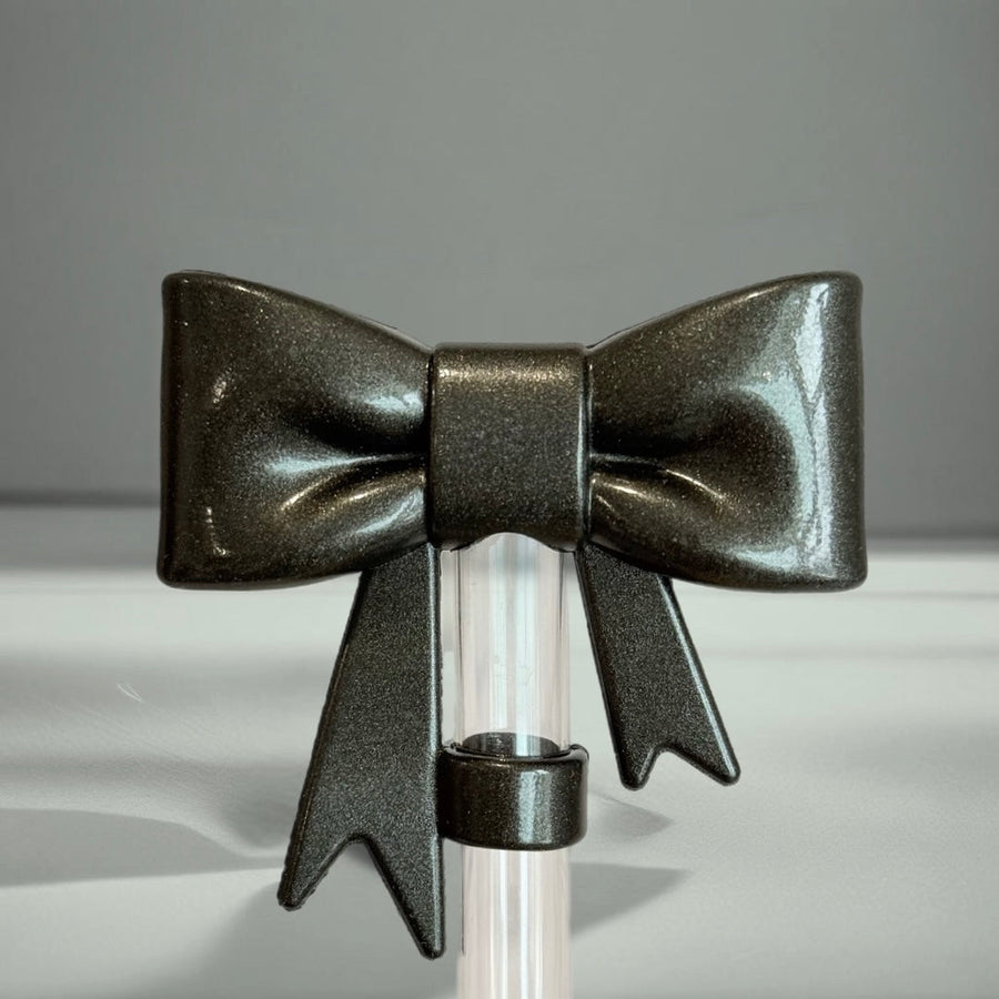 Onyx Shimmer 3D Bow Straw Topper