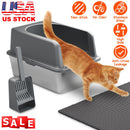 Enclosed Stainless Steel Cat Litter Box with Lid - 20L