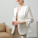 Acetic Acid Slim-fit White Collarless Petite Blazer For Women