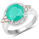 3.51 Carat Genuine Emerald, Champagne Diamond and White Diamond .925 Sterling Silver Ring