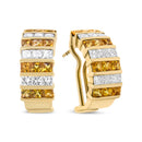 18K Yellow Gold 1 3/4 Cttw Invisible Set Princess Cut Diamond and 2.5mm Yellow Sapphire Huggie Hoop Earrings (F-G Color, VS1-VS2 Clarity)