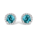 10K White Gold Purple Amethyst and 1/6 Cttw Diamond Halo Stud Earring