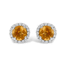 10K White Gold Purple Amethyst and 1/6 Cttw Diamond Halo Stud Earring