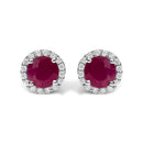 10K White Gold Purple Amethyst and 1/6 Cttw Diamond Halo Stud Earring