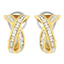 14K Yellow and White Gold 1/2 TDW "X" Shape Cross Over Diamond Hoop Earrings (I-J, I2-I3)