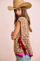 BiBi Leopard Pattern Side Tied Sweater Vest Top