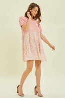HEYSON Full Size Round Neck Floral Ruffle Hem Mini Dress