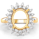 0.79 Carat Genuine White Diamond 14K Yellow Gold Semi Mount Ring - holds 11x9mm Oval Gemstone