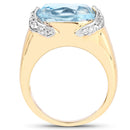 14K Yellow Gold Plated 6.56 Carat Genuine Blue Topaz and White Topaz .925 Sterling Silver Ring